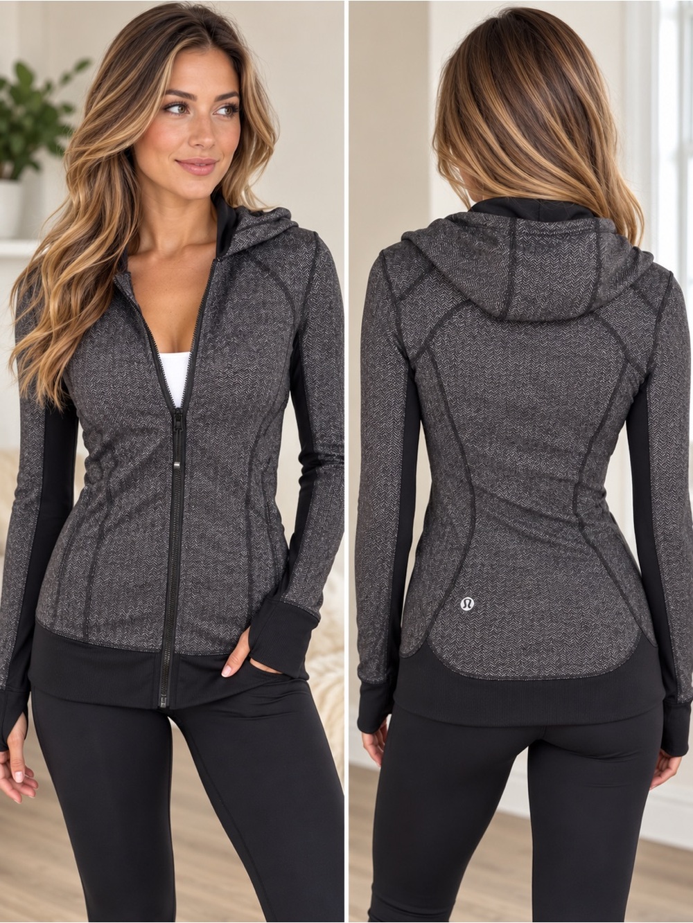 Lululemon Daily Practice Jacket Heathered Herringbone Gray and Black Size 4